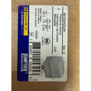 Square D Pumptrol 9013GHG5J61 Pressure Switch 130-175 PSI Schneider Electric